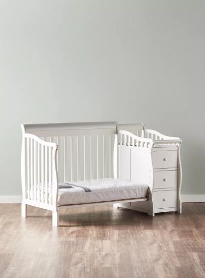 Picture of Giggles Jessica 3-in-1 White Wooden Convertible Crib with Storage (Up to 5 years)